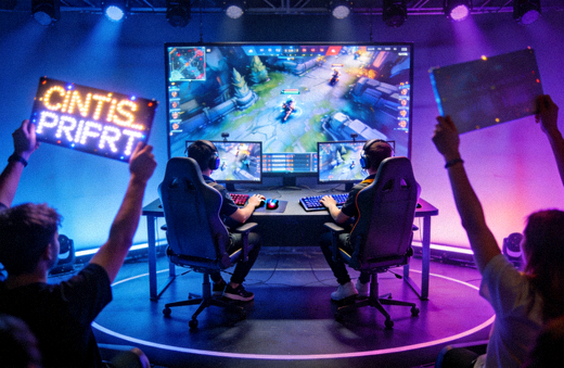 电竞赛事现场选手在舞台上进行对战