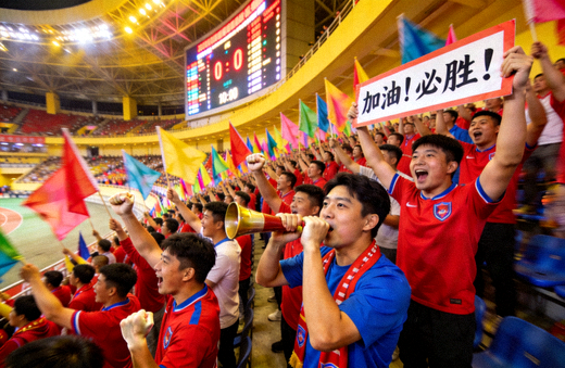 球迷在看台上为球队助威的现场画面